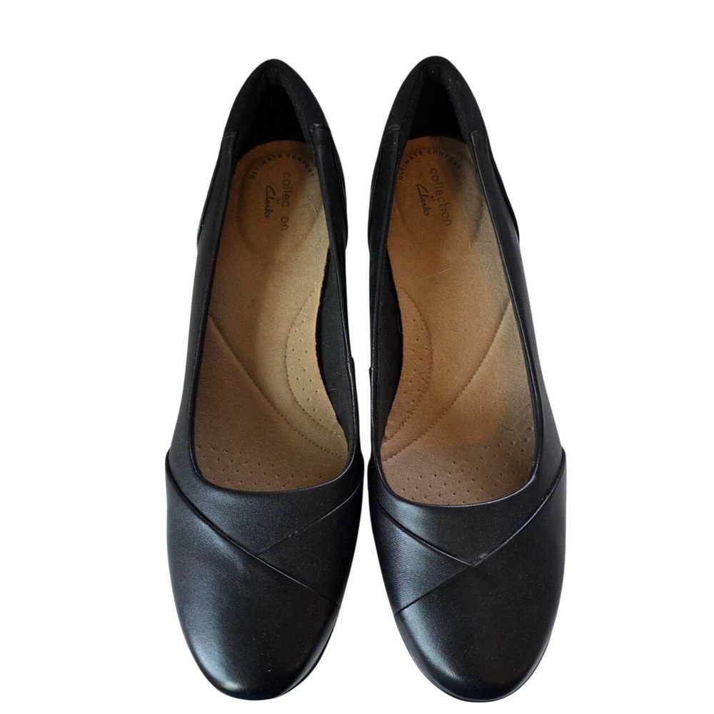 Clarks Black Leather Pumps Heels Womens 9.5 M 261587314070